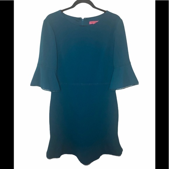 Betsy Johnson bell sleeve sheath teal dress size10 - Picture 2 of 12